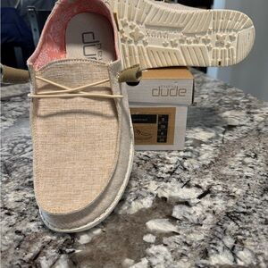 Hey Dude Woman’s Natural Beige Canvas Slip-On Loafer